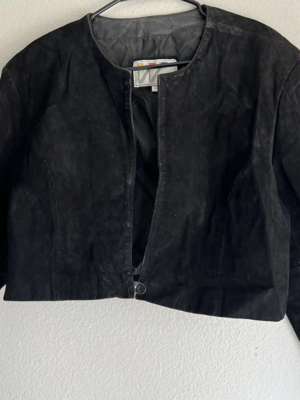 VTG Wilsons Leather Black Suede Cropped Bolero Jacket Button Front Womens L